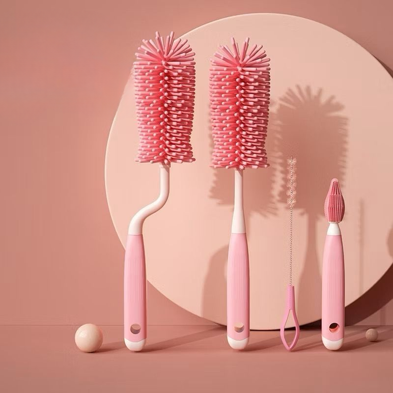 Kit de Limpeza 360° para Mamadeira, Canudo e Chupeta – Escovas de Silicone Antibacterianas