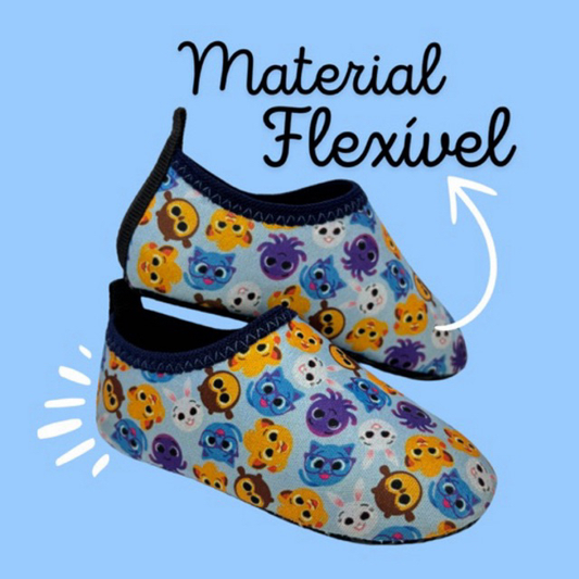 Sapatinho Calce Facil Meia Sapatilha Antiderrapante Bebê BOLOFOFOS Azul