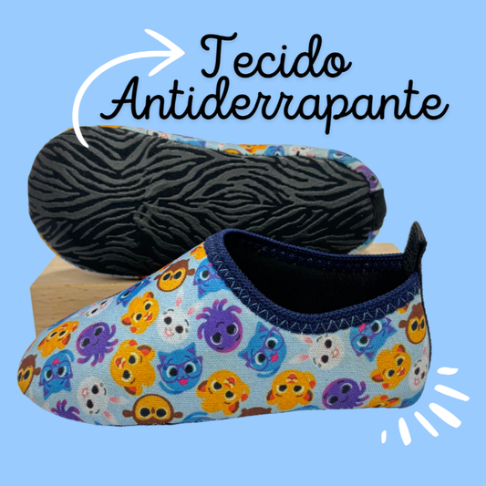 Sapatinho Calce Facil Meia Sapatilha Antiderrapante Bebê BOLOFOFOS Azul