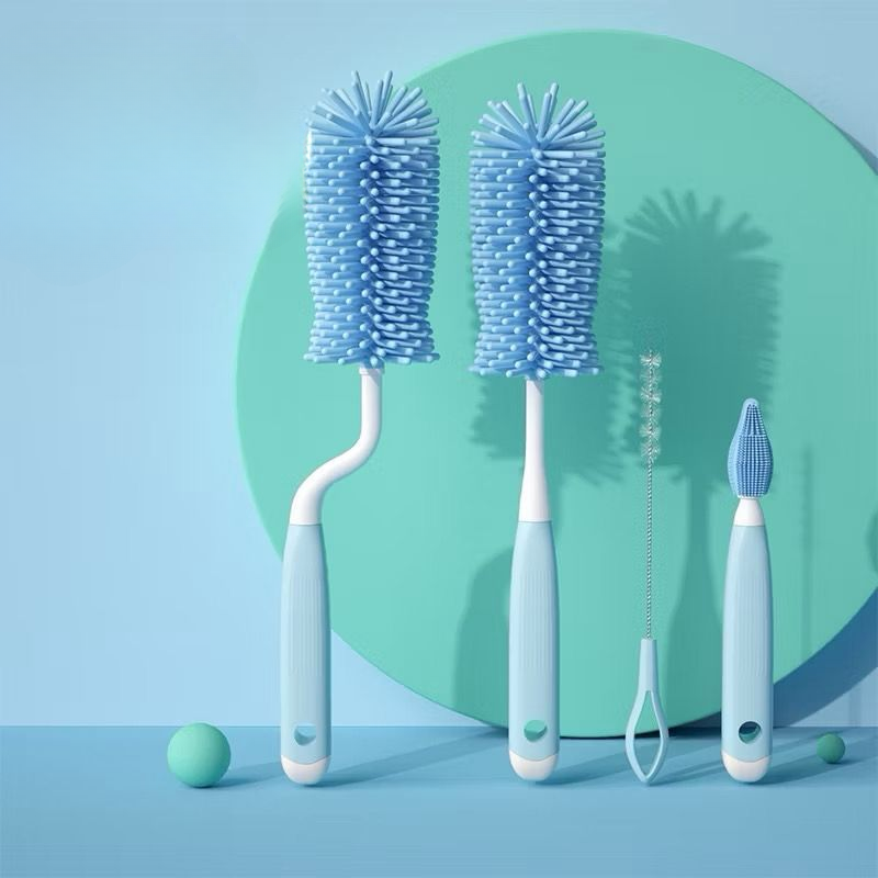 Kit de Limpeza 360° para Mamadeira, Canudo e Chupeta – Escovas de Silicone Antibacterianas